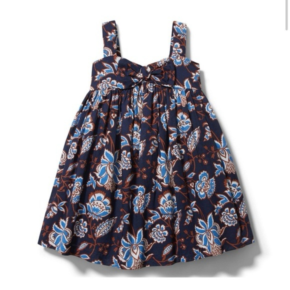 Janie and Jack Paisley Floral Bow Sleeveless Swing Dress 12-18 Months Blue Brown